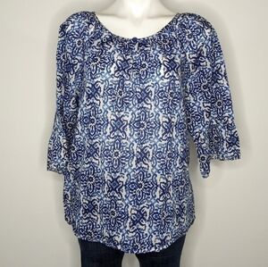 ✨3/$15 Milly for Design Nation blue white 1/2 sleeve blouse XL